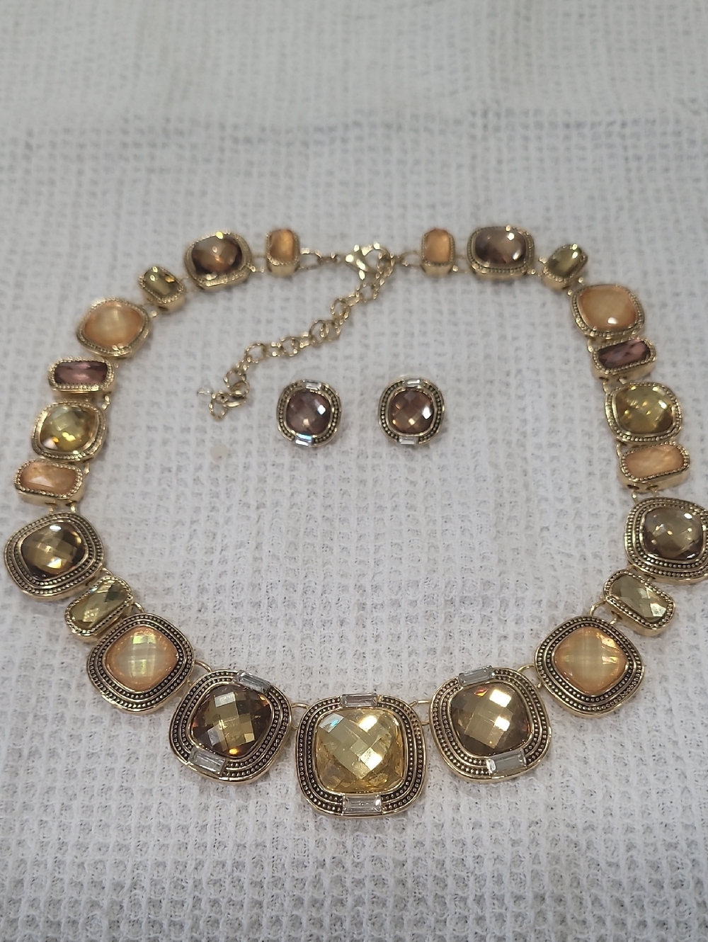 Napier Gold-Tone Multi-Color Faceted Stone Necklace & Stud Earrings